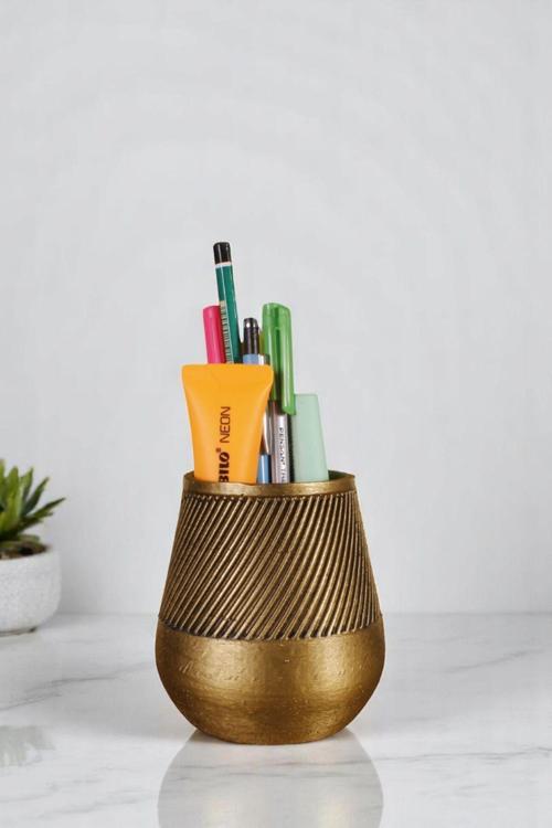 Kalemlik Masa Kalemliği Organizer Kalemlik Altın Eskitme Renk Model 89