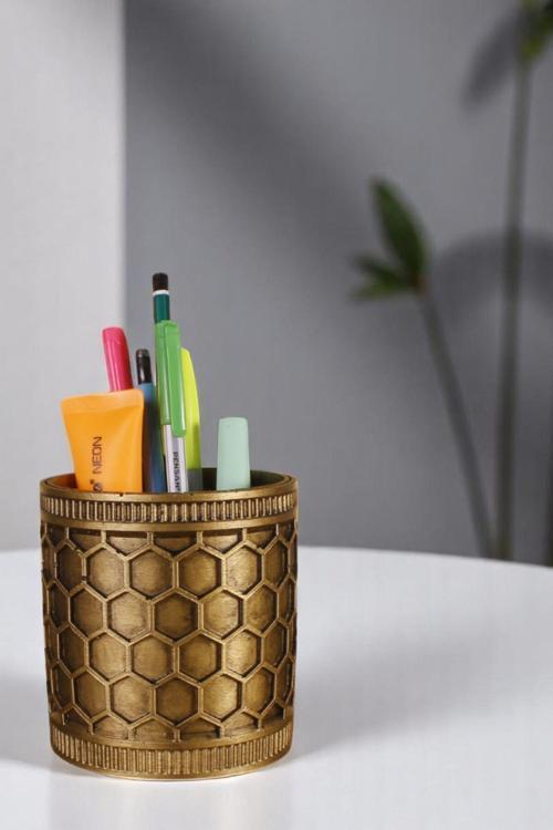 Kalemlik Masa Kalemliği Organizer Kalemlik Altın Eskitme Renk Model 81
