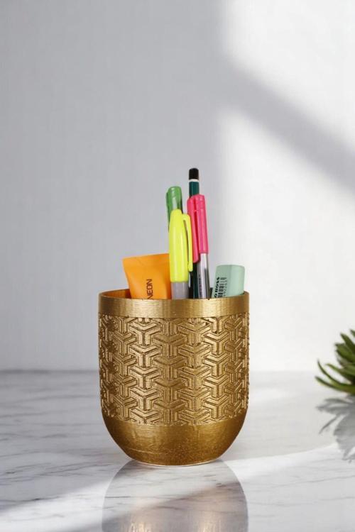 Kalemlik Masa Kalemliği Organizer Kalemlik Altın Renk Model 77