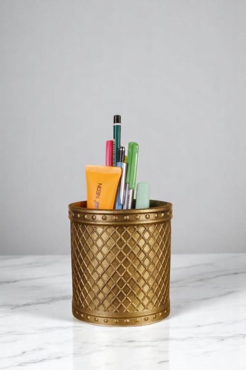 Kalemlik Masa Kalemliği Organizer Kalemlik Altın Eskitme Renk Model 90