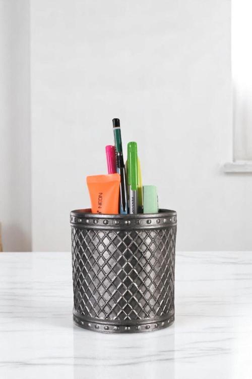 Kalemlik Masa Kalemliği Organizer Kalemlik Gümüş Eskitme Renk Model 90