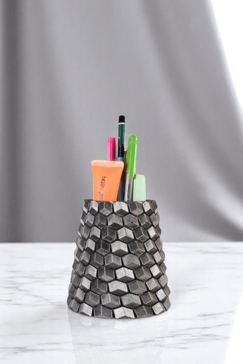 Kalemlik Masa Kalemliği Organizer Kalemlik Gümüş Eskitme Renk Model 84