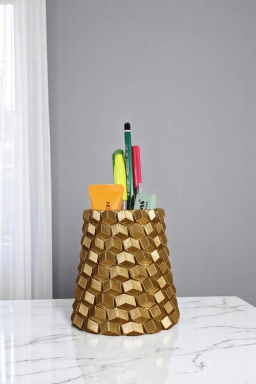 Kalemlik Masa Kalemliği Organizer Kalemlik Altın Renk Model 84