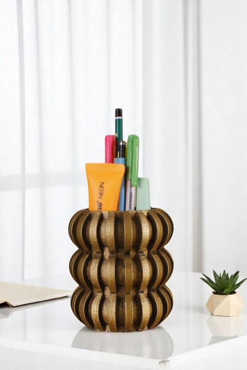 Kalemlik Masa Kalemliği Organizer Kalemlik Altın Eskitme Renk Model 75