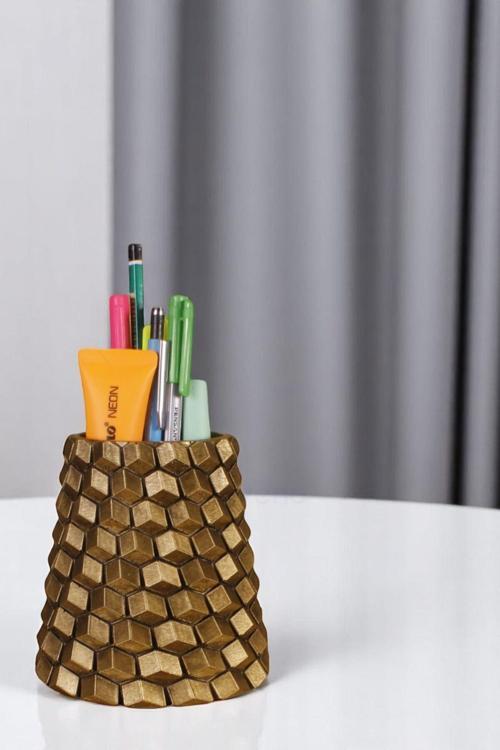 Kalemlik Masa Kalemliği Organizer Kalemlik Altın Eskitme Renk Model 84