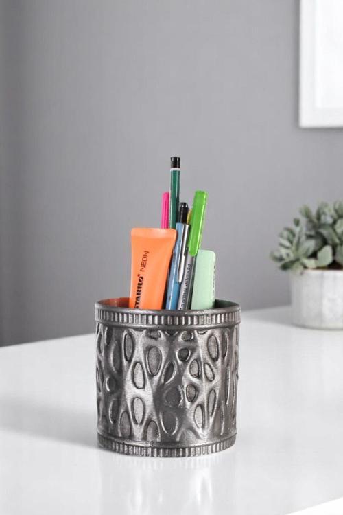 Kalemlik Masa Kalemliği Organizer Kalemlik Gümüş Eskitme Renk Model 76
