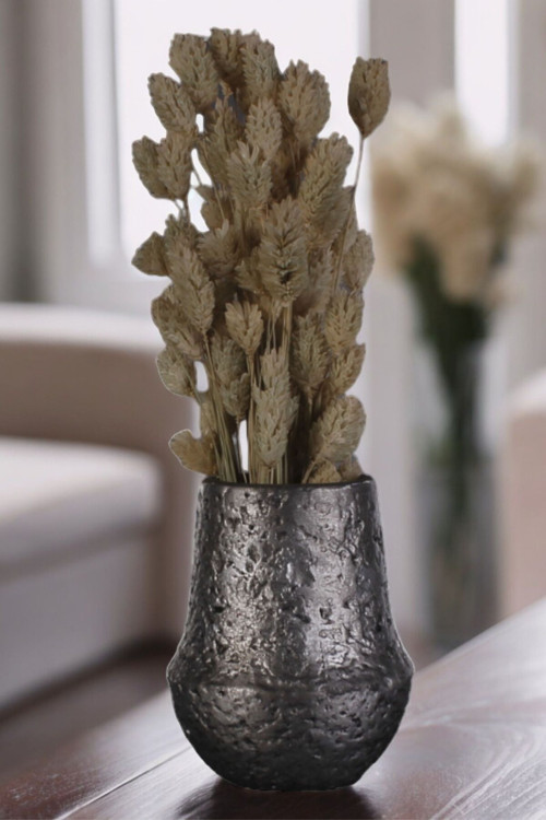 Dekoratif Vazo El Yapımı Gümüş Eskitme Renk Model 11