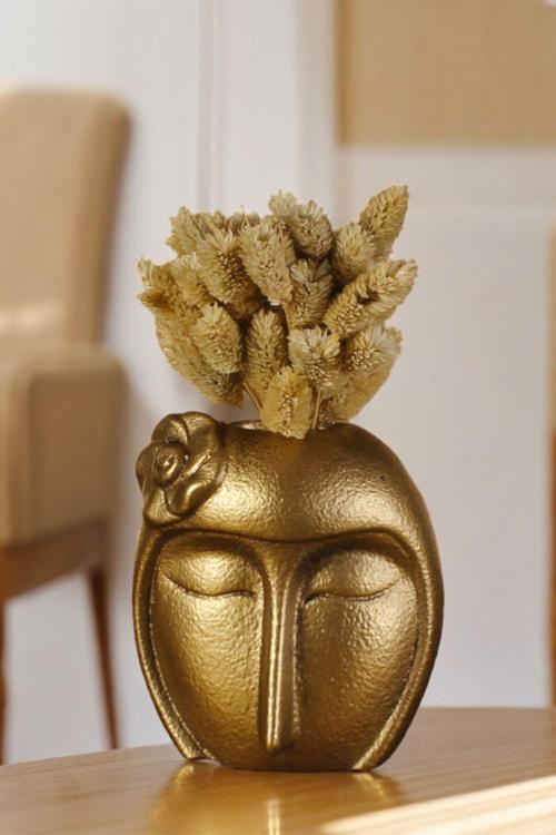 Dekoratif Vazo El Yapımı Altın Eskitme Renk Model 12