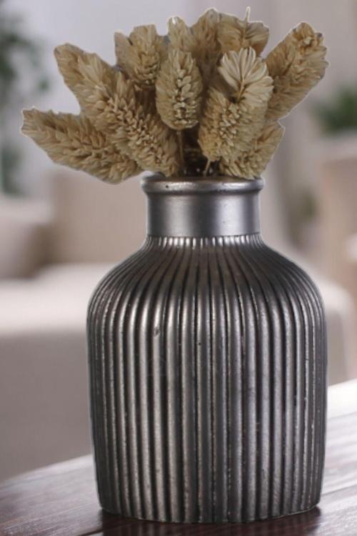 Dekoratif Vazo El Yapımı Gümüş Eskitme Renk Model 3