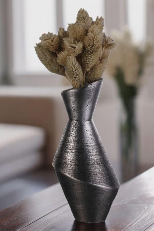 Dekoratif Vazo El Yapımı Gümüş Eskitme Renk Model 2