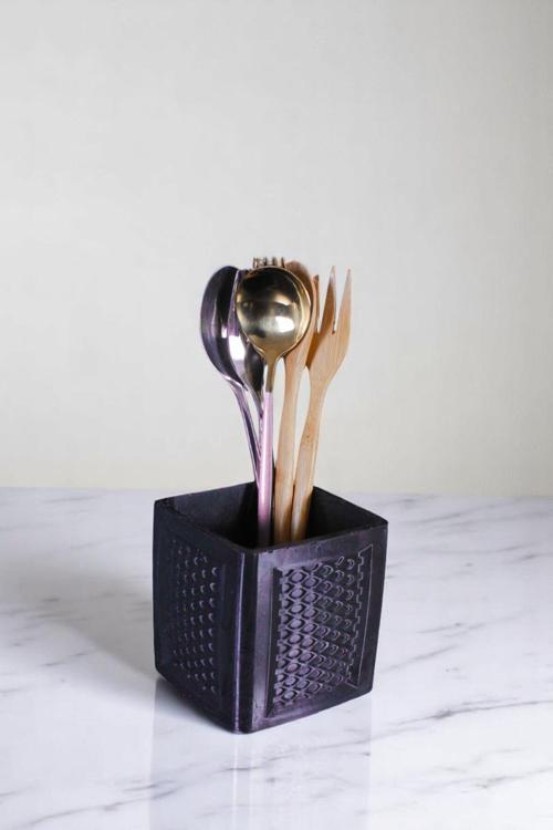 Tezgah Üstü Kaşıklık Dekoratif Dik Kaşıklık Silindir Kaşıklık Siyah Renk Model 86