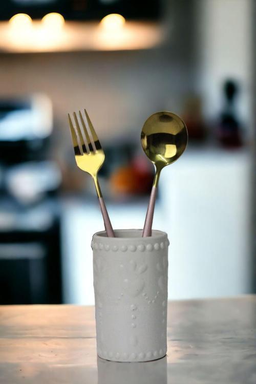 Tezgah Kaşıklık Modern Tezgah Üstü Kaşıklık Dekoratif Dik Kaşıklık Altın Renk Model 10