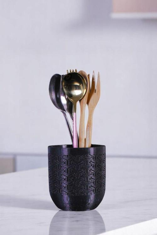 Tezgah Üstü Kaşıklık Dekoratif Dik Kaşıklık Silindir Kaşıklık Beyaz Renk Model 77