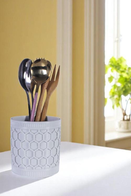 Tezgah Üstü Kaşıklık Dekoratif Dik Kaşıklık Silindir Kaşıklık Altın Renk Model 81