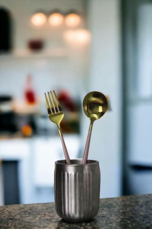 Tezgah Kaşıklık Modern Tezgah Üstü Kaşıklık Dekoratif Dik Kaşıklık Altın Renk Model 11