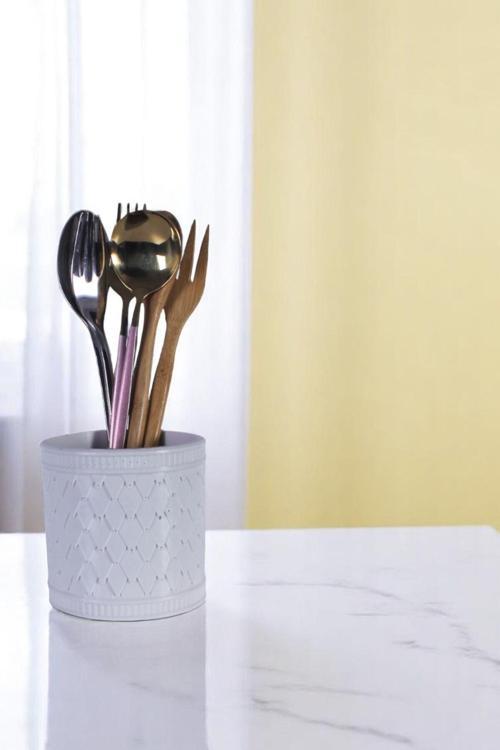 Tezgah Üstü Kaşıklık Dekoratif Dik Kaşıklık Silindir Kaşıklık Altın Eskitme Renk Model 87