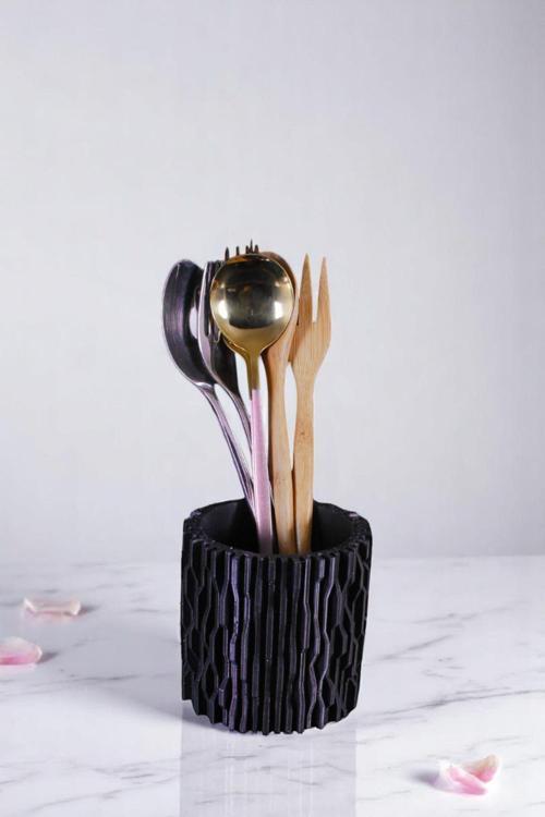 Tezgah Üstü Kaşıklık Dekoratif Dik Kaşıklık Silindir Kaşıklık Gümüş Eskitme Renk Model 78