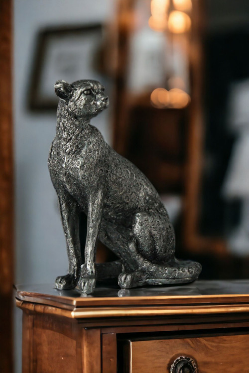 Biblo Dekoratif Heykel Leopar Biblosu Gümüş Eskitme Model 33