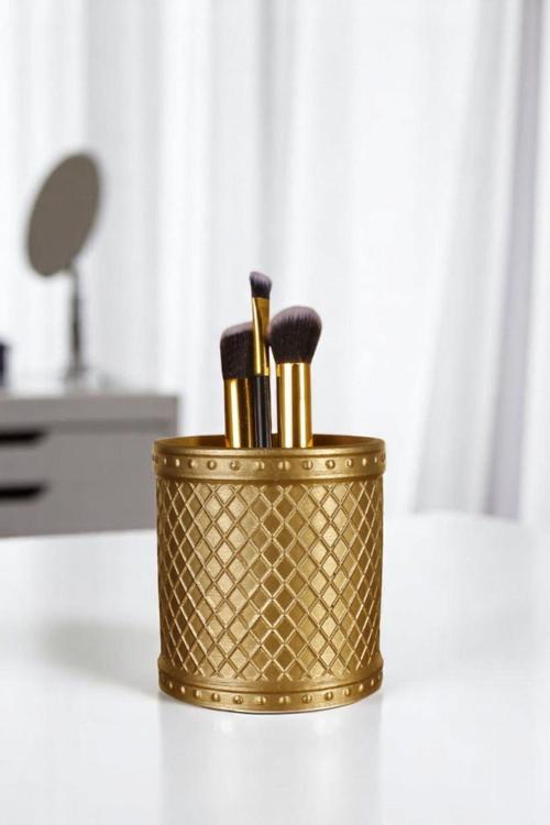 Makyaj Organizeri Makyaj Fırçalığı Makyaj Organizer Düzenleyici Altın Eskitme Renk Model 90