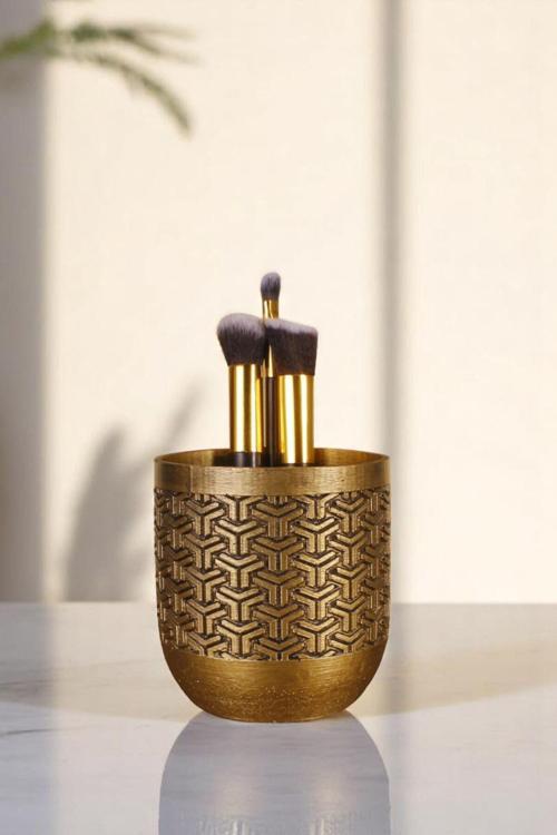 Makyaj Organizeri Makyaj Fırçalığı Makyaj Organizer Düzenleyici Altın Renk Model 77