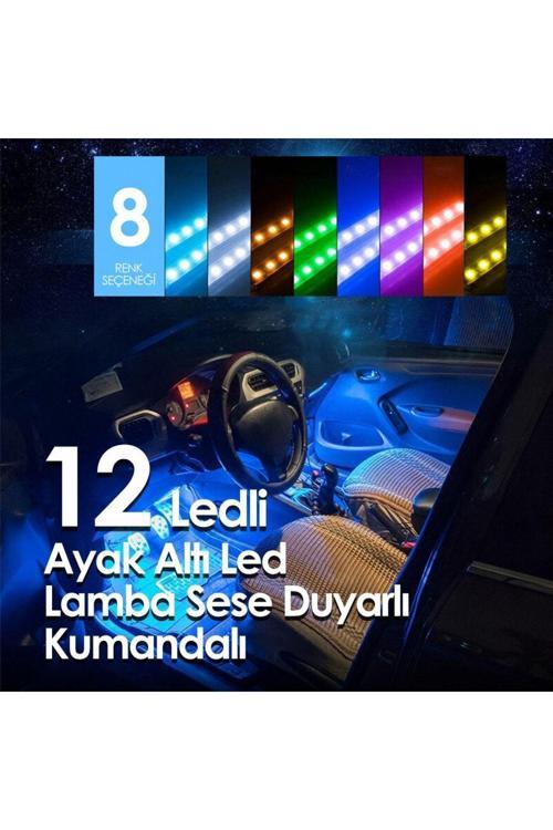 12 Led'Li Sese Ve Müziğe Duyarlı Araç Içi Ayak Altı Led Aydınlatma Kumandalı