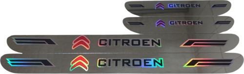 Citroen Hologram Logolu Araca Özel Marka Logolu Aynalı Kapı Eşiği Koruyucu Yapıştırma 4'Lü Set