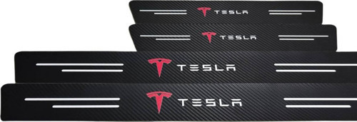 Tesla Logolu Karbon Kapı Eşiği Koruyucu Bant Folyo 4'Lü Set