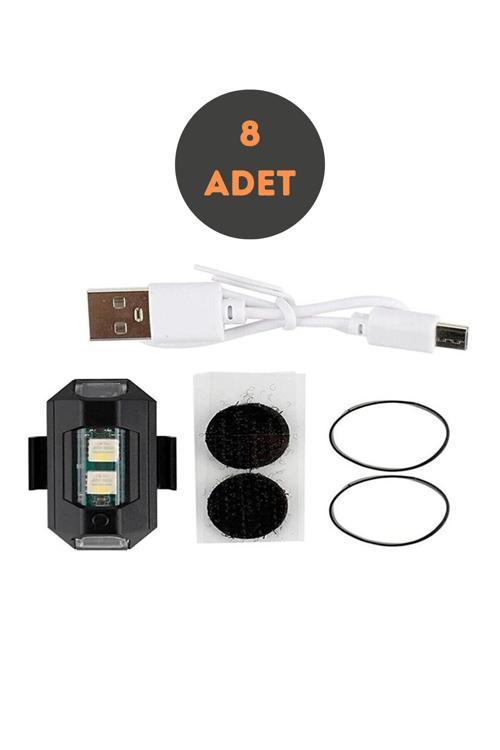 8 Adet Mini Uçak Kanat Led Kablosuz Aircraft Rgb Led Lamba Kablosuz Mini Çakar Usb Şarjlı