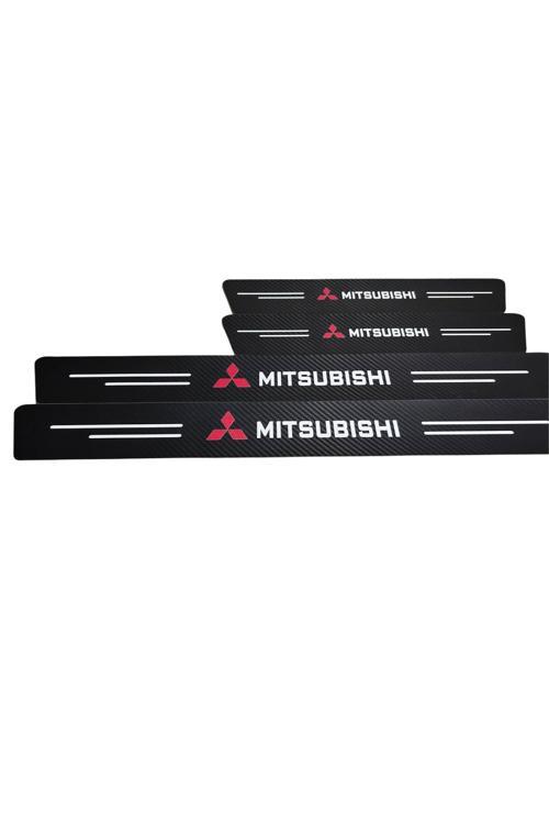 Mitsubishi Logolu Uyumlu Karbon Kapı Eşiği Koruyucu Bant Folyo 4'Lü Set