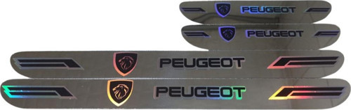 Peugeot Hologram Logolu Araca Özel Marka Logolu Aynalı Kapı Eşiği Koruyucu Yapıştırma 4'Lü Set