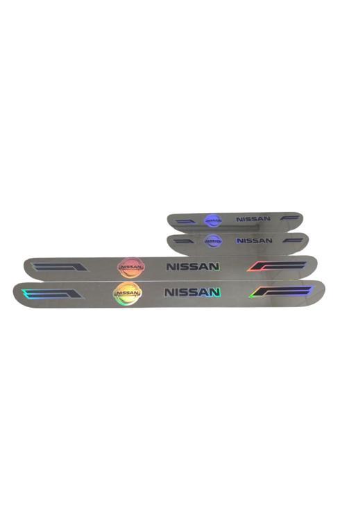 Nissan Hologram Logolu Araca Özel Marka Logolu Aynalı Kapı Eşiği Koruyucu Yapıştırma 4'Lü Set