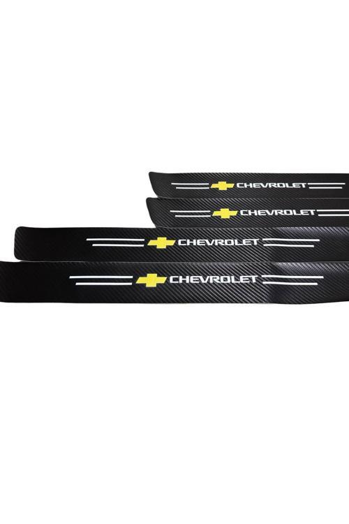 Chevrolet Logolu Karbon Kapı Eşiği Koruyucu Bant Folyo 4'Lü Set