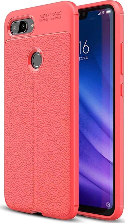 Xiaomi Mi 8 Lite Kılıf Deri Dokulu Silikon Kırmızı