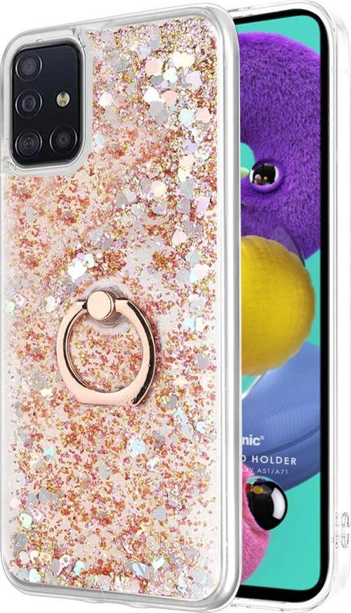 Samsung Galaxy A51 Kılıf Glitter Liquid Holder Gold