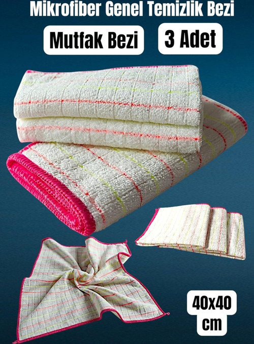 Mikrofiber Mutfak ve Genel Temizlik Bezi 40*40 cm Leke Tutmaz Koku Yapmaz( 3 Adet)