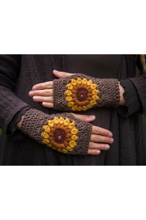 Parmaksız Papatya Detaylı Eldiven, El Örgüsü Eldiven , Tığ İşi Eldiven