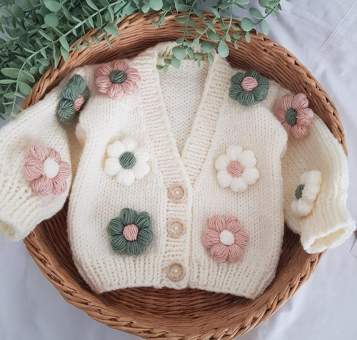 Papatya Detaylı Çocuk Hırka