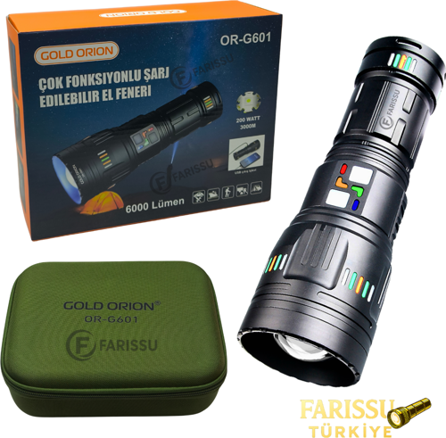 200W Süper Güçlü Lazer LED El Feneri - 6000 Lümen, 3000m Menzil ve Powerbank Özellikli (4 Pilli Set)