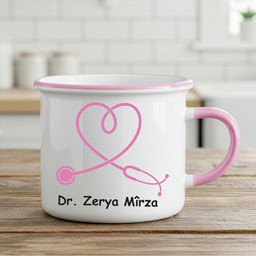 İsme Özel Doktorlar İçin Enamel PEMBE Kupa Bardak - Doktorlara Özel Kupa (İSİM İÇİN MESAJ ATINZ)