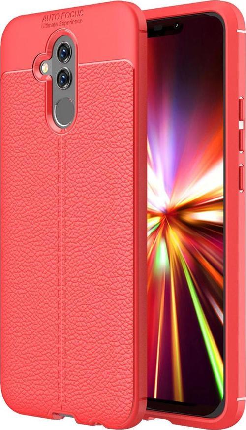 Huawei Mate 20 Lite Kılıf Deri Dokulu Silikon Kırmızı