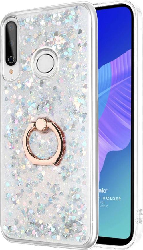Huawei Y7P Kılıf Glitter Liquid Holder Gümüş