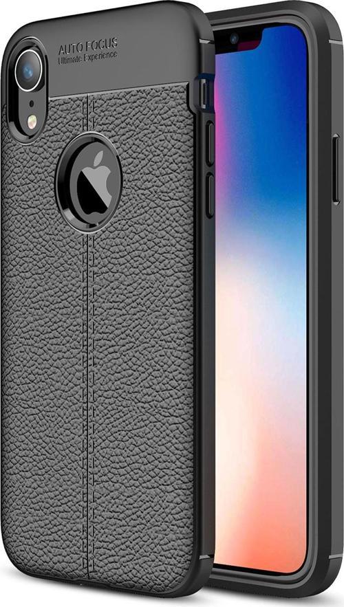 Apple iPhone XR (6.1'') Kılıf Deri Dokulu Silikon Siyah