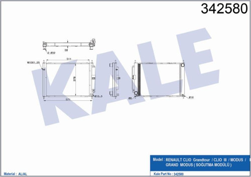 SU + KLİMA RADYATÖRÜ RENAULT CLIO GRANDTOUR / CLIO III MODUS 05+ 1.2 16V / 1.5 DCİ () AL/AL
