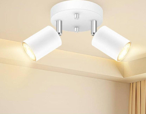 Retro Beyaz Metal 2 Li Led spot Tavan Plofyoner 180 Derece Hareketli Beyaz Ampullü