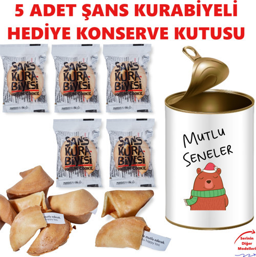 Mutlu Seneler Yılbaşı Hediyesi, Yeni Yıl Motivasyon Mesajlı Hediye Kutusu - 5 Adet Şans Kurabiyesi Hediye Kutusu