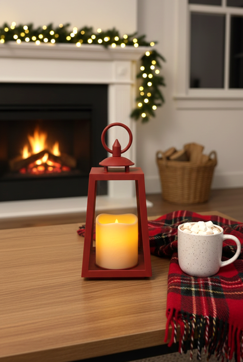 Christmas Çam Desenli Led Kandil Kırmızı