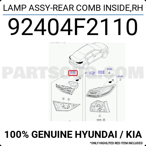 Stop Lambası Elantra 2016-2018 Ledli İç Sağ (Oem No:92404F2110)