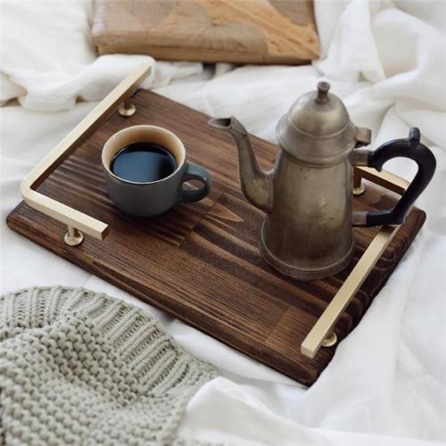 Ahşap Mat Altın L Dizayn 34x23 cm Tepsi