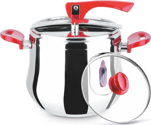 Lines Special 8 Lt Cam Kapaklı Düdüklü Tencere Kırmızı