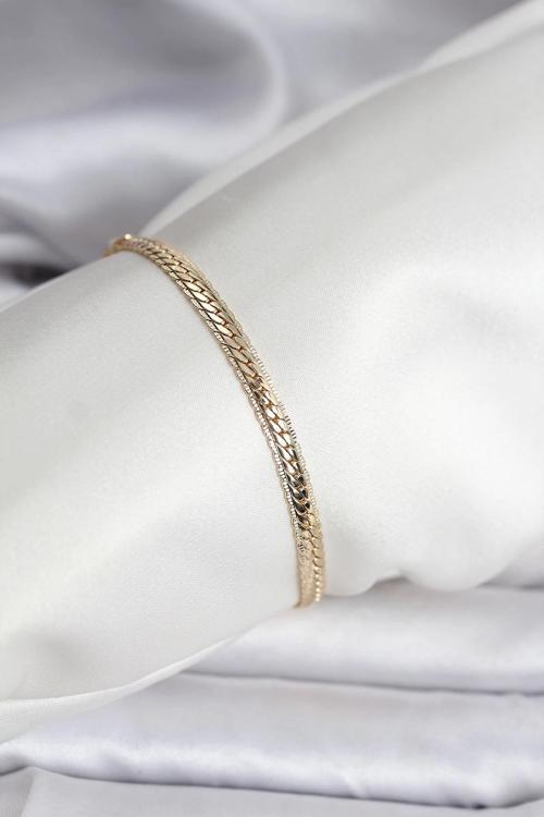 14K Gold Renk Kaplama Lazer Ezme Zincir Model CM Kadın Bileklik